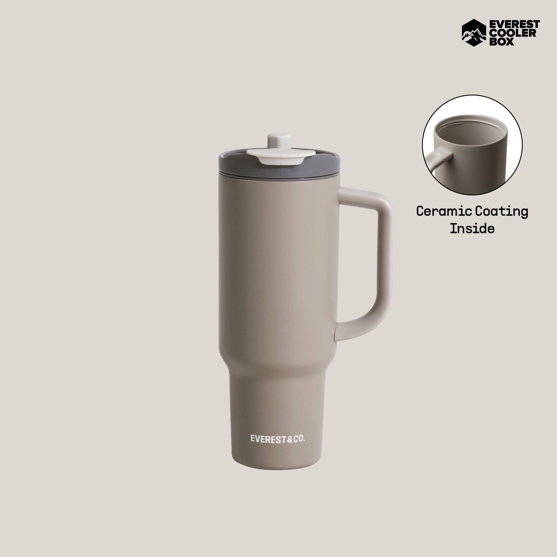 EVEREST&CO. Hold Tumbler แก้วน้ำเก็บความเย็นพร้อมหลอดในตัว เคลือบเซรามิคด้านใน ขนาด 1200ml