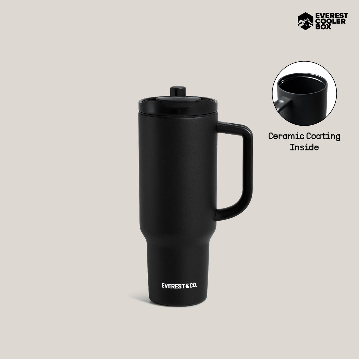 EVEREST&CO. Hold Tumbler แก้วน้ำเก็บความเย็นพร้อมหลอดในตัว เคลือบเซรามิคด้านใน ขนาด 1200ml