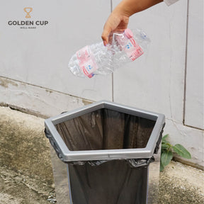 GOLDEN CUP ถังขยะพลาสติกใส ถังขยะห้าง ถังขยะโรงแรม ถังขยะร้านอาหาร ถังขยะแบบใส หนา ห้าเหลี่ยม 56 ลิตร รุ่น AG3256