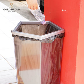 GOLDEN CUP ถังขยะพลาสติกใส ถังขยะห้าง ถังขยะโรงแรม ถังขยะร้านอาหาร ถังขยะแบบใส หนา ห้าเหลี่ยม 56 ลิตร รุ่น AG3256