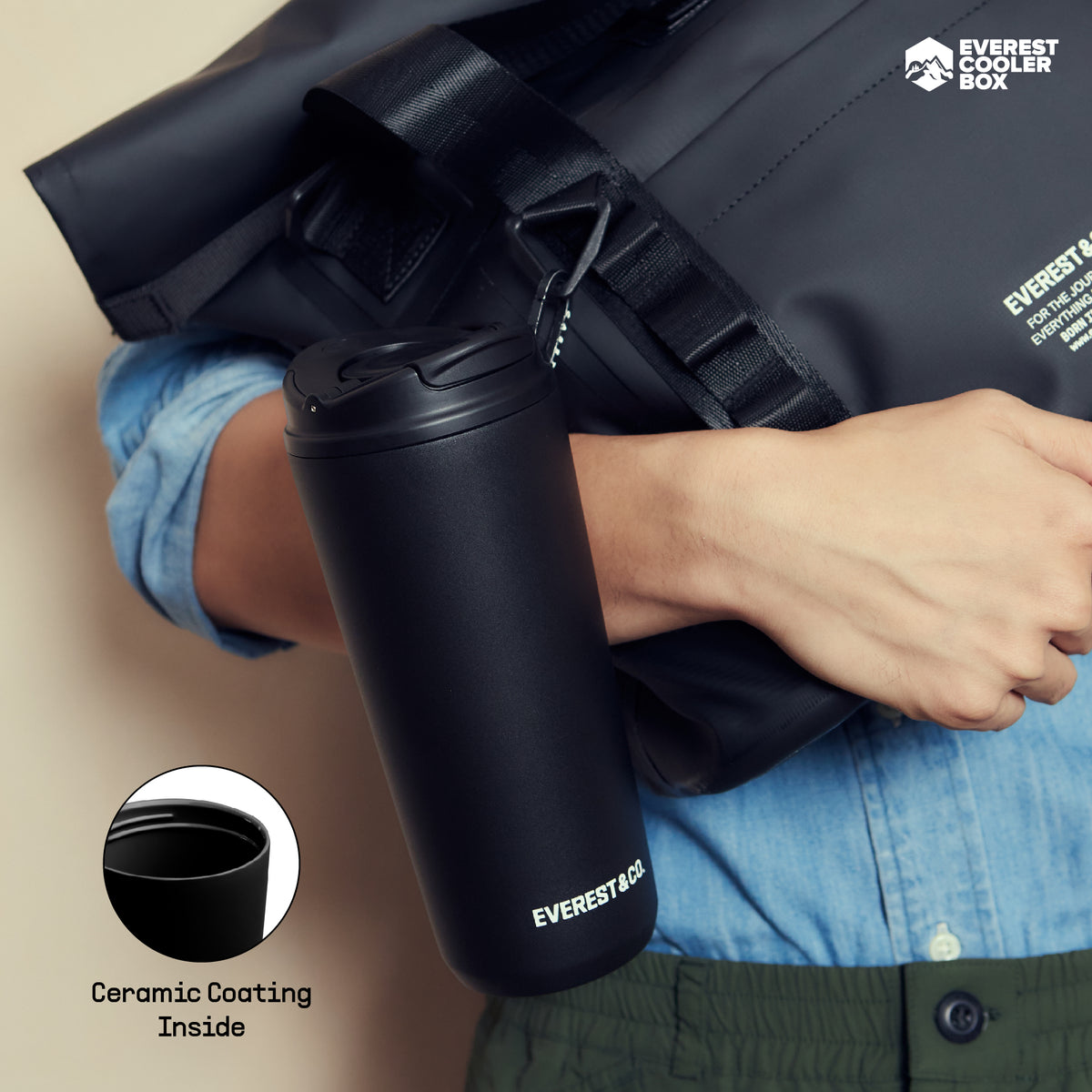 EVEREST&CO. Trek Tumbler แก้วน้ำเก็บความเย็นพร้อมหลอดในตัว  เคลือบเซรามิคด้านใน ขนาด 600 ml.